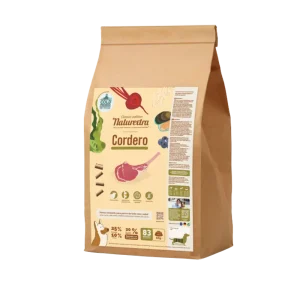 Pienso Naturextra cordero 5kg para perros, con arroz integral y cúrcuma, digestión suave y apoyo inmunológico.